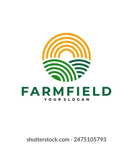 FARM FIELD SUN LOGO ICON ILLUSTRATION