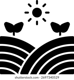 Farm field vector design in modern style, crop planting and irrigation concept, modern agriculture illustration. Glyph Icon