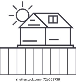 farm field vector line icon, sign, illustration on background, editable strokes