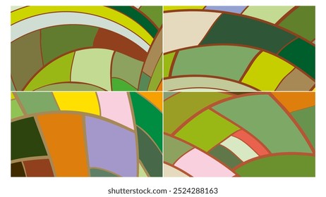 farm fields aerial view  colorful flat  vector background set