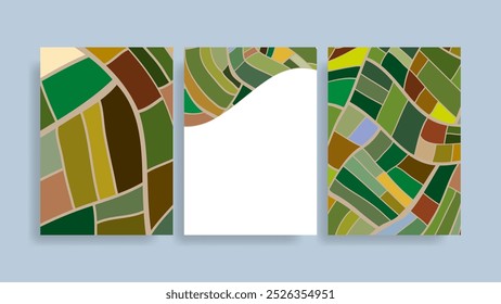  farm fields aerial view  colorful flat template vector background set