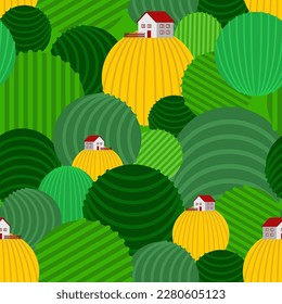 Farm and Fields pattern seamless. Ranch and arable land background