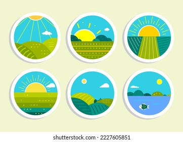 farm fields stickers vecor set