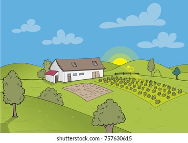 Farm fields and sunrise