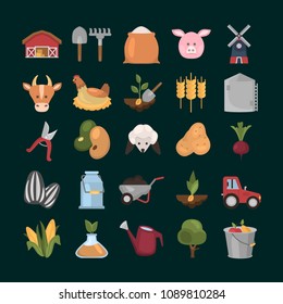 Farm flat color icon set