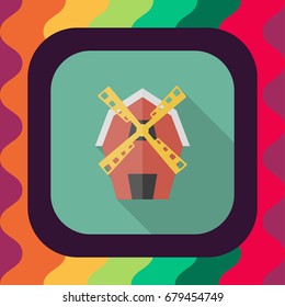 farm flat icon with long shadow, vector illustration