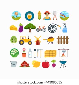 farm flat icons set illustration