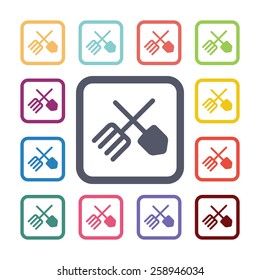 farm flat icons set. Open round colorful buttons. Vector 