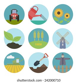 Farm  flat icons. Set of round icons