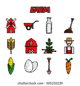 Farm flat icons set. Vector illustration, EPS 10