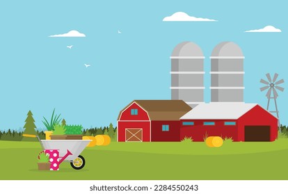 Farm flat Landscape. Natural background, organic farm products.