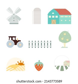 farm flat vector illustration set