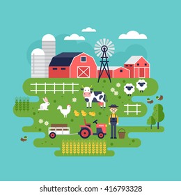 Farm food and animals icons. Healthy eating and lifestyle concept. Harvest, agriculture and natural organic farm icons.