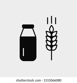 Farm food icon. Milk bottle and wheat ear symbol. New trendy farm food vector symbol.