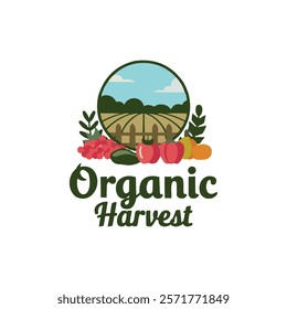 Farm food logo with fresh produce elements, perfect for organic food, agribusiness, eco-friendly markets, or sustainable farming brands.