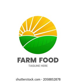 Farm Food logo template. Abstract sun and leaves in a circle shape. Stock vector illustration.