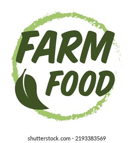 Farm food organic logo flat icon. Fresh, natural, gluten free food stamps vector illustration set. Vegan bio GMO free food. Nature and healthy products concept