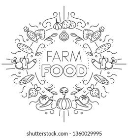 Farm food. Set of different vegetables icons on white background. Stock vector illustration.