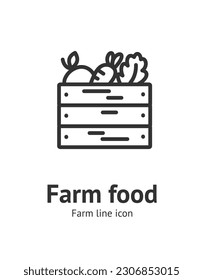 Farm Food in Wooden Box Sign Thin Line Icon Emblem Concept Symbol of Organic Vegetables or Harvest. Vector illustration