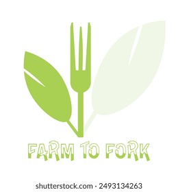 Farm to Fork logo featuring a fork integrated with leaves, symbolizing fresh, organic food from farm to table. Emphasizes sustainability and healthy eating