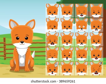 Farm Fox Cartoon Emotion faces Vector Illustration