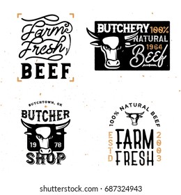 Farm fresh beef badges'n'logos. Vintage styled retro labels and badges.