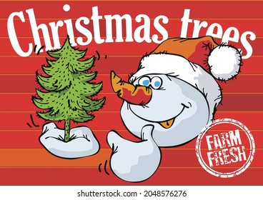 Farm fresh christmas trees sign with snowman