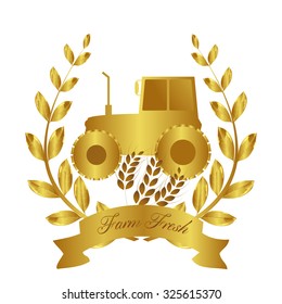 Farm fresh. Ecologically pure. Gold laurel wreath. Natural products. Organic products. Natural icon. Wheat grain. Best Farming
