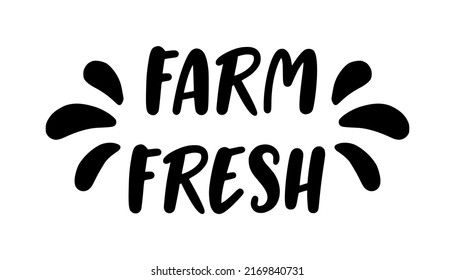 FARM FRESH. Hand drawn doodles stamp, badges, logo, icon, label. Vector brush lettering typography - farm fresh on a white background. Farm fresh natural organic product brand heart sign symbol.