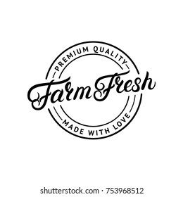 Farm Fresh hand written lettering logo, label, badge, emblem for organic food, products packaging, farmer market. Vintage retro style. Calligraphic inscription. Isolated. Vector illustration.