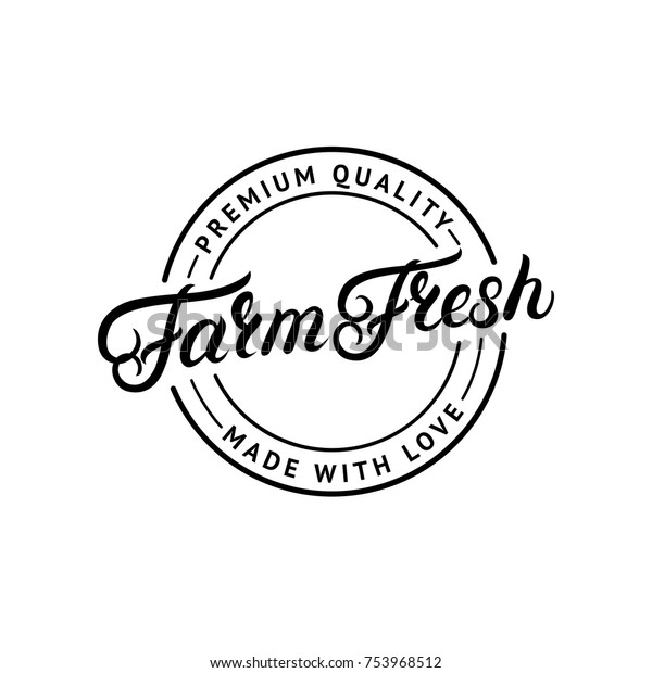 Farm Fresh手書きの文字のロゴ ラベル バッジ 有機食品のエンブレム 製品パッケージ 農業市場 ビンテージレトロなスタイル 書碑 分離型 ベクターイラスト のベクター画像素材 ロイヤリティフリー