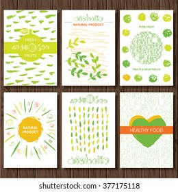 Farm fresh healthy food vector template banners. Organic vegetables poster background. Hand drawn elements