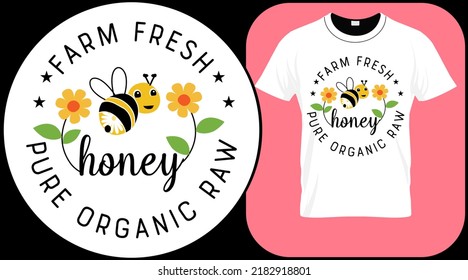 Farm fresh honey bee, funny bee quote isolated on white background. Honey bee hand drawn lettering. Sweet honey love summer quote saying. Typography vector print illustration for t shirt, poster