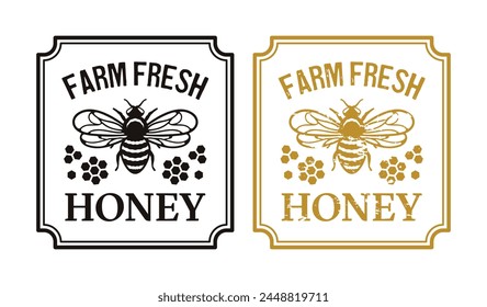 Farm Fresh Honey Label Bee Farm Product Vintage Badge Beekeeping Logo Stamp