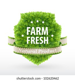 Farm Fresh label Ã¢Â?Â? Green leaves. Vector illustration.