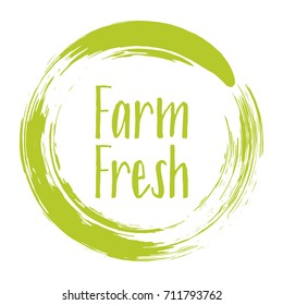Farm fresh label vector, painted emblem, round icon for natural products packaging, food pack. Fresh products from farm sign, tag circle stamp, logo shape label graphic design.