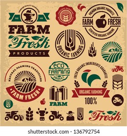 Farm fresh labels. Organic Farming isolated vector sign set. Farmer.