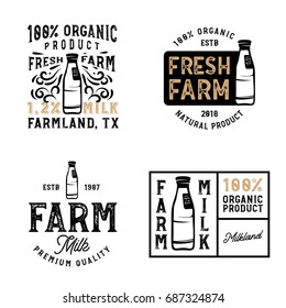 Farm fresh milk badges and logos. Vintage milk labels.