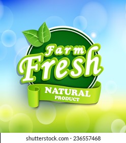 Farm fresh, organic food label, badge, vector.