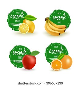 Farm fresh organic food label, badge or seal. Hand drawn organic fruit logotype.