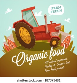 Farm fresh. Organic food. Retro style vector illustration. 