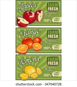 Farm fresh organic fruits concept vector design for gmo free products