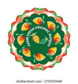 farm fresh organic mango label is a piece of paper,plastic film,cloth,metal or other material affixed to a container or product.
