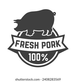 Farm fresh pork meat. Label template with pig meat