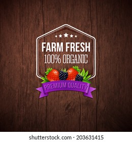 Farm fresh poster. Wooden background, typography design. Vector illustration.