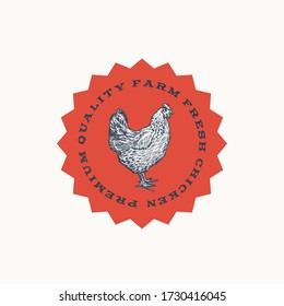 Firma de vectores, pegatinas o plantillas de logotipo de aves de corral frescas. Etiqueta de Sillhouette de pollo dibujado a mano con tipografía. Aislado.