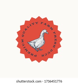 Firma de vectores, pegatinas o plantillas de logotipo de aves de corral frescas. Etiqueta de Sillhouette de pato con tipografía. Aislado.