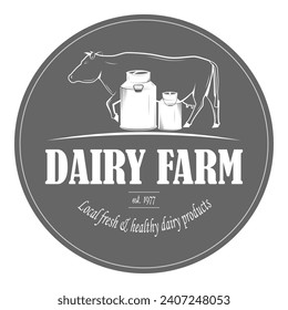 Farm Fresh Products Badge Set Vector Illustration. Contains Images of Barn, Farm Truck, Cow, Chicken, Farmer, Eggs, Human Hands, Milk Can, Farm Constructions.. Item 4