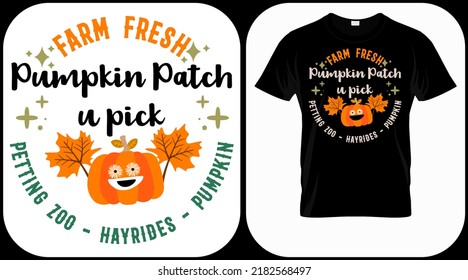 
Farm Fresh Pumpkin Patch You Pick Petting Zoo Hayrides Pumpkin Toss. Autumn season hand  written phrase. Colorful fall season hand drawn slogan. Autumn theme lettering vector phrase for harvest party