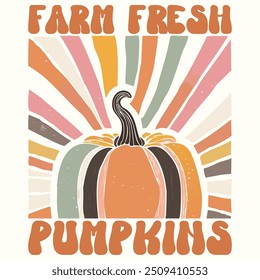 Calabazas frescas de la granja, gráfico retro de la calabaza, Vector, para la camiseta, Anuncio, cartel, fondo